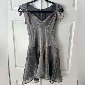 Stories Shimmery Gray/Silver dress with dainty rhinestones